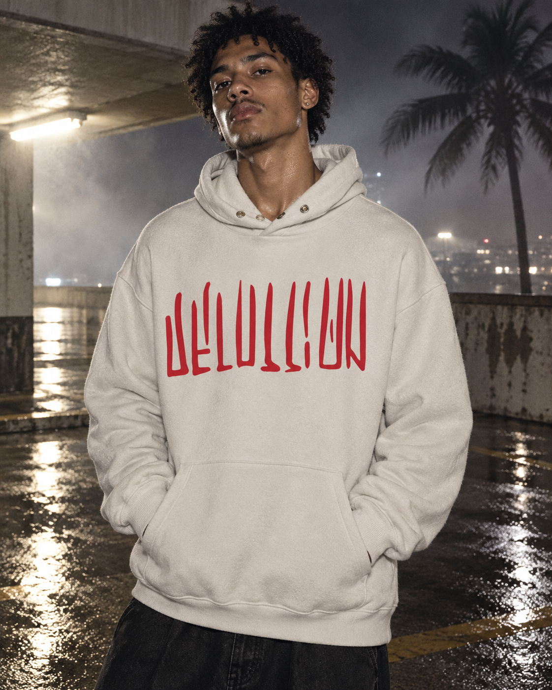 Bone White Signal Hoodie — DELUSSION editorial