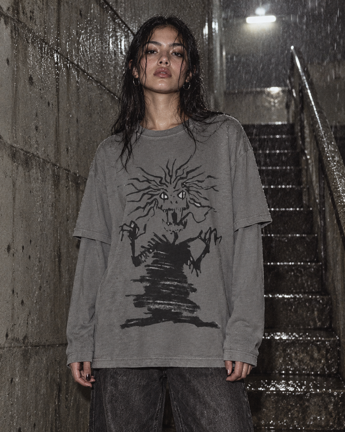 Grey Afterlight Layered T-Shirt — DELUSSION editorial