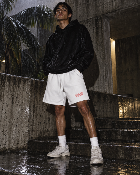 White Static Shorts — DELUSSION editorial